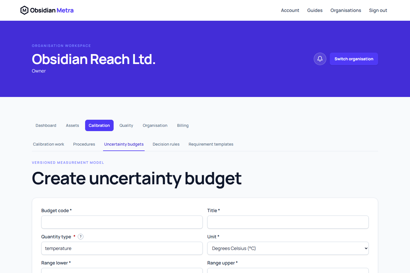 Versioned uncertainty budget authoring with controlled components and coverage factor